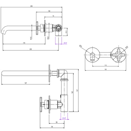 Μπαταρία Νιπτήρος Εντοιχισμού  Elle cross Antique Brass 2 οπών 38032-221